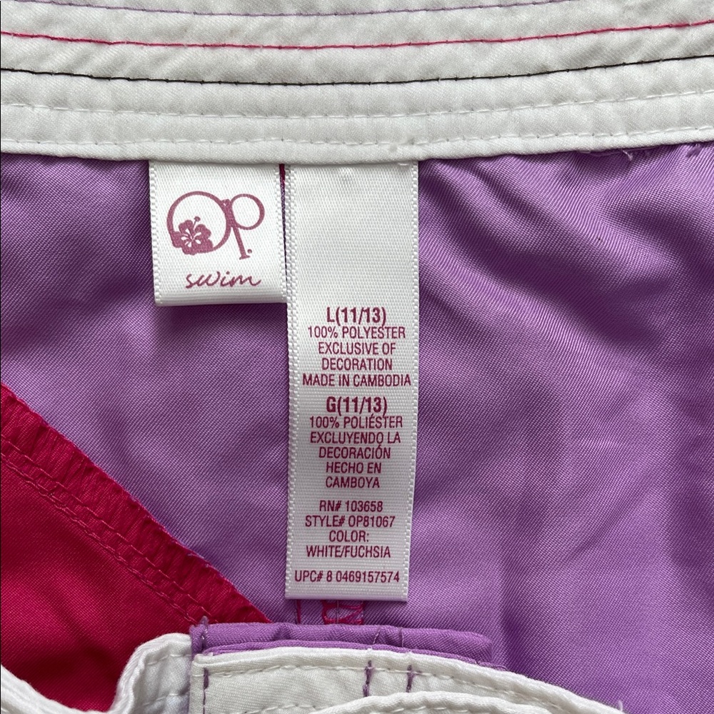 OP Swim Shorts in White and Fuchsia (Size is 11/13 women’s) - Picture 2 of 3